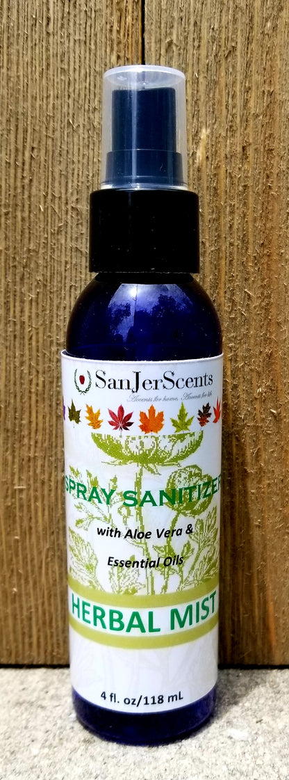 4 oz sanitizer spray bottle in Herbal Mist scent