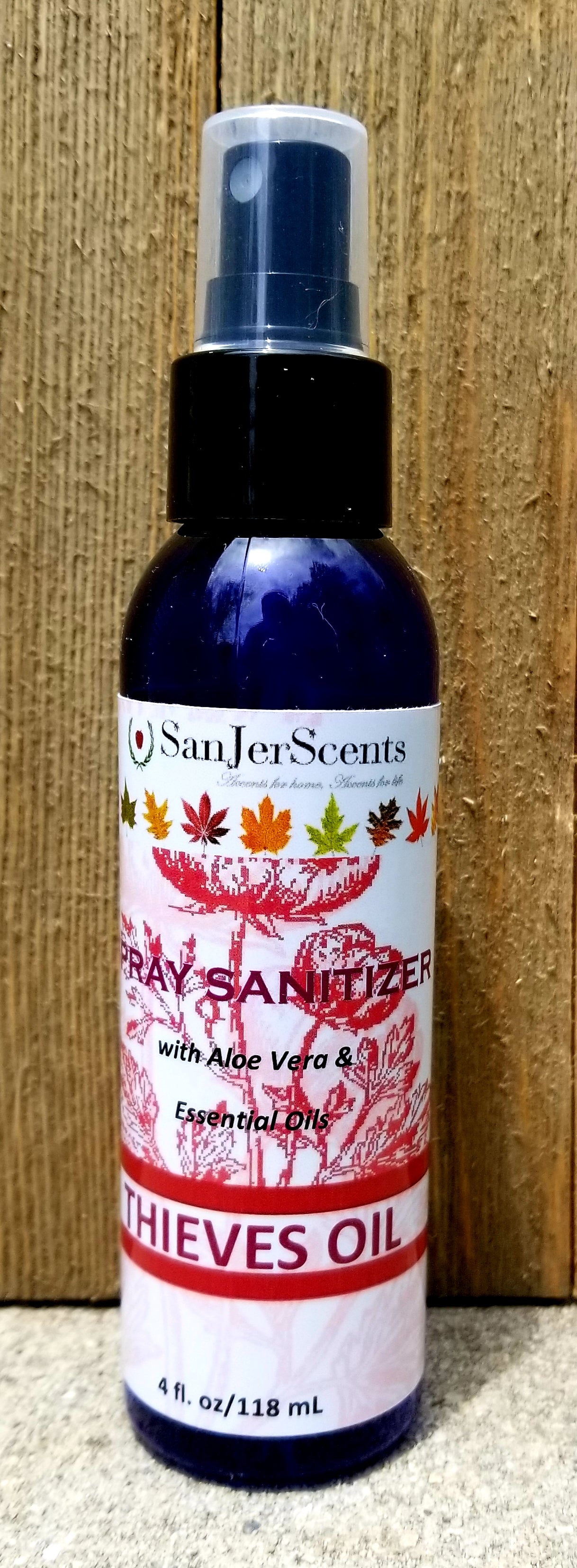 4 oz sanitizer spray bottle in Thieves Oil scent